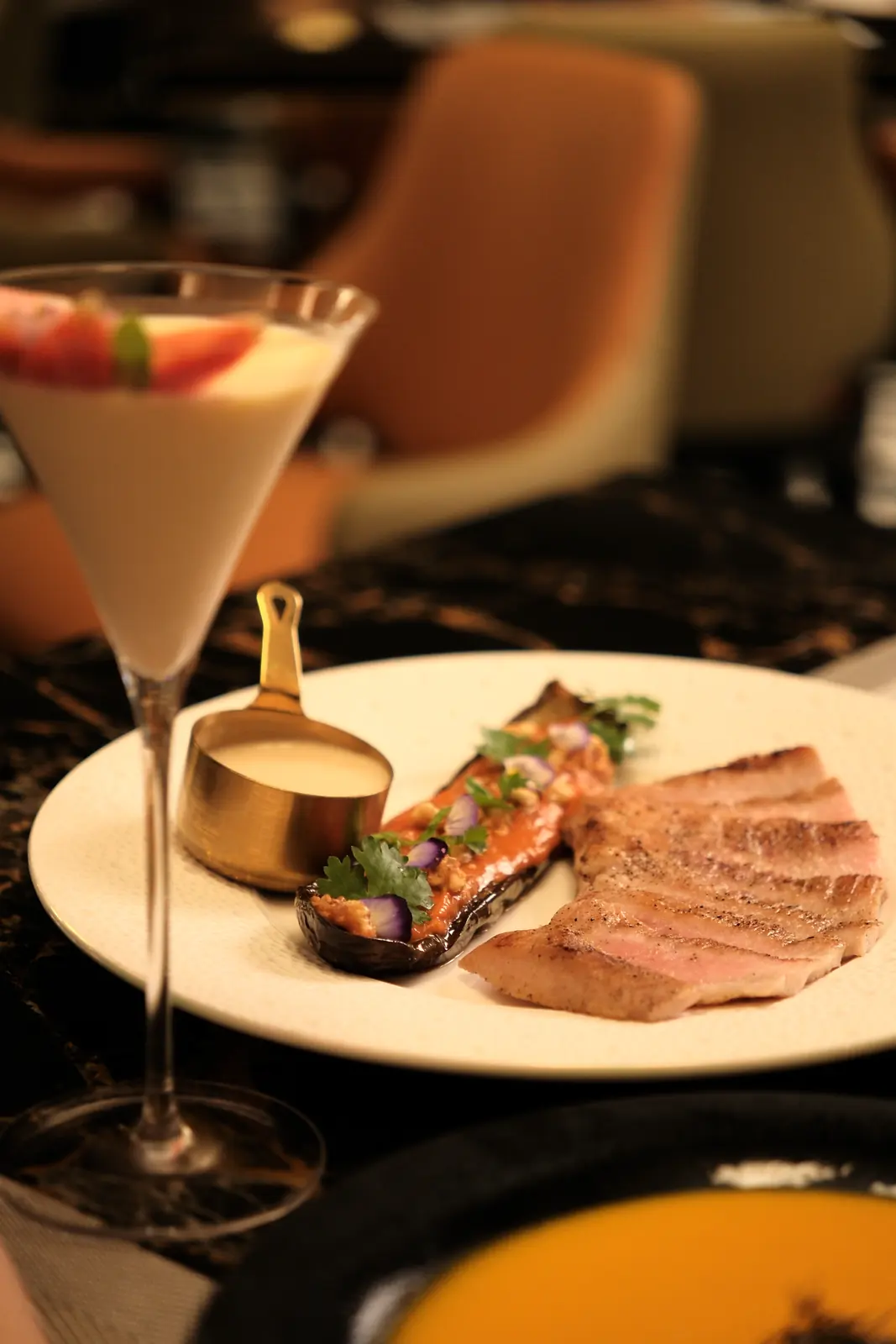 Grilled meat and eggplant with a cream sauce — Lumé Restaurant · Classyc Hàng Buồm